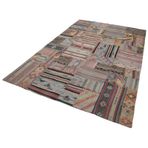 202x302 cm Kırk Yama Kahverengi Kırk Yama Pamuklu Yün El Dokuma Modern Geometrik Etnik Eskitme Desenli Boho Oturma Odası Salon Yolluk Koridor Mutfak Halısı