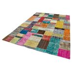 202x302 cm Kırk Yama Pembe Yama Pamuklu Yün El Dokuma Modern Geometrik Etnik Eskitme Desenli Boho Oturma Odası Salon Yolluk Koridor Mutfak Halısı