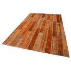 202x305 cm Kırk Yama Turuncu Yama Pamuklu Yün El Dokuma Modern Geometrik Etnik Eskitme Desenli Boho Oturma Odası Salon Yolluk Koridor Mutfak Halısı