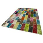 202x305 cm Kırk Yama Yeşil Yama Pamuklu Yün El Dokuma Modern Geometrik Etnik Eskitme Desenli Boho Oturma Odası Salon Yolluk Koridor Mutfak Halısı