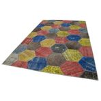 202x309 cm Kırk Yama Kahverengi Kırk Yama Pamuklu Yün El Dokuma Modern Geometrik Etnik Eskitme Desenli Boho Oturma Odası Salon Yolluk Koridor Mutfak Halısı