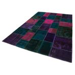 202x310 cm Kırk Yama Mor Yama Pamuklu Yün El Dokuma Modern Geometrik Etnik Eskitme Desenli Boho Oturma Odası Salon Yolluk Koridor Mutfak Halısı