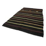 202x345 cm Çizgili Kilim Siyah Çizgili Yün El Dokuma Modern Geometrik Etnik Eskitme Desenli Boho Oturma Odası Salon Yolluk Koridor Mutfak Halısı