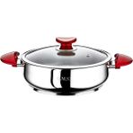 2038-L 2 Parça Paslanmaz Çelik 24X8 cm 3,00 Litre Basık Sos, Mama Tenceresi Kırmızı - Gümüş - 24 x 8 Cm - 3,0 Litre