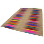 203x287 cm Degrade Kilim Kahverengi Çizgili Yün El Dokuma Modern Geometrik Etnik Eskitme Desenli Boho Oturma Odası Salon Yolluk Koridor Mutfak Halısı