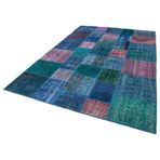 203x300 cm Kırk Yama Mavi Yama Pamuklu Yün El Dokuma Modern Geometrik Etnik Eskitme Desenli Boho Oturma Odası Salon Yolluk Koridor Mutfak Halısı