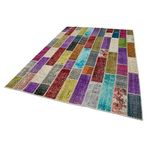 203x300 cm Kırk Yama Mor Yama Pamuklu Yün El Dokuma Modern Geometrik Etnik Eskitme Desenli Boho Oturma Odası Salon Yolluk Koridor Mutfak Halısı