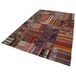 203x301 cm Kırk Yama Kırmızı Yama Pamuklu Yün El Dokuma Modern Geometrik Etnik Eskitme Desenli Boho Oturma Odası Salon Yolluk Koridor Mutfak Halısı
