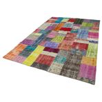 203x301 cm Kırk Yama Mavi Yama Pamuklu Yün El Dokuma Modern Geometrik Etnik Eskitme Desenli Boho Oturma Odası Salon Yolluk Koridor Mutfak Halısı