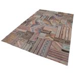 203x302 cm Kırk Yama Kırmızı Yama Pamuklu Yün El Dokuma Modern Geometrik Etnik Eskitme Desenli Boho Oturma Odası Salon Yolluk Koridor Mutfak Halısı