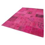 203x302 cm Kırk Yama Pembe Yama Pamuklu Yün El Dokuma Modern Geometrik Etnik Eskitme Desenli Boho Oturma Odası Salon Yolluk Koridor Mutfak Halısı
