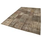 203x303 cm Kırk Yama Kahverengi Kırk Yama Pamuklu Yün El Dokuma Modern Geometrik Etnik Eskitme Desenli Boho Oturma Odası Salon Yolluk Koridor Mutfak Halısı