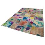 203x303 cm Kırk Yama Mavi Yama Pamuklu Yün El Dokuma Modern Geometrik Etnik Eskitme Desenli Boho Oturma Odası Salon Yolluk Koridor Mutfak Halısı