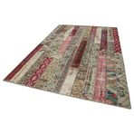 203x304 cm Kırk Yama Kırmızı Yama Pamuklu Yün El Dokuma Modern Geometrik Etnik Eskitme Desenli Boho Oturma Odası Salon Yolluk Koridor Mutfak Halısı