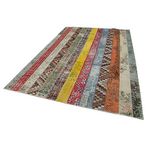 203x305 cm Kırk Yama Kırmızı Yama Pamuklu Yün El Dokuma Modern Geometrik Etnik Eskitme Desenli Boho Oturma Odası Salon Yolluk Koridor Mutfak Halısı