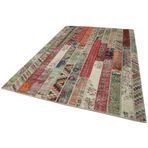203x306 cm Kırk Yama Kırmızı Yama Pamuklu Yün El Dokuma Modern Geometrik Etnik Eskitme Desenli Boho Oturma Odası Salon Yolluk Koridor Mutfak Halısı