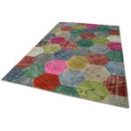 203x306 cm Kırk Yama Yeşil Yama Pamuklu Yün El Dokuma Modern Geometrik Etnik Eskitme Desenli Boho Oturma Odası Salon Yolluk Koridor Mutfak Halısı
