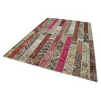 203x308 cm Kırk Yama Kırmızı Yama Pamuklu Yün El Dokuma Modern Geometrik Etnik Eskitme Desenli Boho Oturma Odası Salon Yolluk Koridor Mutfak Halısı