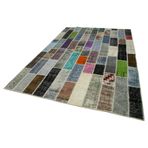 203x312 cm Kırk Yama Gri Yama Pamuklu Yün El Dokuma Modern Geometrik Etnik Eskitme Desenli Boho Oturma Odası Salon Yolluk Koridor Mutfak Halısı