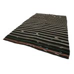 203x340 cm Çizgili Kilim Siyah Çizgili Yün El Dokuma Modern Geometrik Etnik Eskitme Desenli Boho Oturma Odası Salon Yolluk Koridor Mutfak Halısı