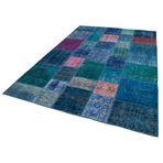 204x300 cm Kırk Yama Mavi Yama Pamuklu Yün El Dokuma Modern Geometrik Etnik Eskitme Desenli Boho Oturma Odası Salon Yolluk Koridor Mutfak Halısı