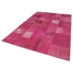 204x302 cm Kırk Yama Pembe Yama Pamuklu Yün El Dokuma Modern Geometrik Etnik Eskitme Desenli Boho Oturma Odası Salon Yolluk Koridor Mutfak Halısı
