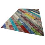 204x305 cm Kırk Yama Mavi Yama Pamuklu Yün El Dokuma Modern Geometrik Etnik Eskitme Desenli Boho Oturma Odası Salon Yolluk Koridor Mutfak Halısı