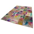 204x305 cm Kırk Yama Mor Yama Pamuklu Yün El Dokuma Modern Geometrik Etnik Eskitme Desenli Boho Oturma Odası Salon Yolluk Koridor Mutfak Halısı