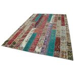204x308 cm Kırk Yama Gri Yama Pamuklu Yün El Dokuma Modern Geometrik Etnik Eskitme Desenli Boho Oturma Odası Salon Yolluk Koridor Mutfak Halısı