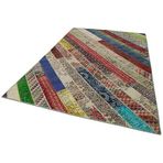 204x308 cm Kırk Yama Kırmızı Yama Pamuklu Yün El Dokuma Modern Geometrik Etnik Eskitme Desenli Boho Oturma Odası Salon Yolluk Koridor Mutfak Halısı