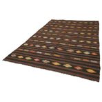 204x310 cm Çizgili Kilim Kahverengi Çizgili Yün El Dokuma Modern Geometrik Etnik Eskitme Desenli Boho Oturma Odası Salon Yolluk Koridor Mutfak Halısı
