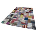 205x293 cm Kırk Yama Gri Yama Pamuklu Yün El Dokuma Modern Geometrik Etnik Eskitme Desenli Boho Oturma Odası Salon Yolluk Koridor Mutfak Halısı