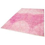205x295 cm Geometrik Halı Pembe Geometrik Yün El Dokuma Modern Geometrik Etnik Eskitme Desenli Boho Oturma Odası Salon Yolluk Koridor Mutfak Halısı