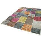 205x297 cm Kırk Yama Gri Yama Pamuklu Yün El Dokuma Modern Geometrik Etnik Eskitme Desenli Boho Oturma Odası Salon Yolluk Koridor Mutfak Halısı