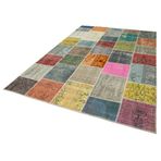 205x298 cm Kırk Yama Gri Yama Pamuklu Yün El Dokuma Modern Geometrik Etnik Eskitme Desenli Boho Oturma Odası Salon Yolluk Koridor Mutfak Halısı