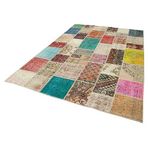 205x300 cm Kırk Yama Bej Yama Pamuklu Yün El Dokuma Modern Geometrik Etnik Eskitme Desenli Boho Oturma Odası Salon Yolluk Koridor Mutfak Halısı