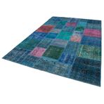 205x300 cm Kırk Yama Mavi Yama Pamuklu Yün El Dokuma Modern Geometrik Etnik Eskitme Desenli Boho Oturma Odası Salon Yolluk Koridor Mutfak Halısı