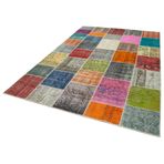 205x300 cm Kırk Yama Pembe Yama Pamuklu Yün El Dokuma Modern Geometrik Etnik Eskitme Desenli Boho Oturma Odası Salon Yolluk Koridor Mutfak Halısı