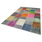 205x300 cm Kırk Yama Yeşil Yama Pamuklu Yün El Dokuma Modern Geometrik Etnik Eskitme Desenli Boho Oturma Odası Salon Yolluk Koridor Mutfak Halısı