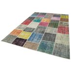 205x301 cm Kırk Yama Gri Yama Pamuklu Yün El Dokuma Modern Geometrik Etnik Eskitme Desenli Boho Oturma Odası Salon Yolluk Koridor Mutfak Halısı