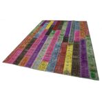 205x302 cm Kırk Yama Mor Yama Pamuklu Yün El Dokuma Modern Geometrik Etnik Eskitme Desenli Boho Oturma Odası Salon Yolluk Koridor Mutfak Halısı