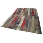 205x303 cm Kırk Yama Gri Yama Pamuklu Yün El Dokuma Modern Geometrik Etnik Eskitme Desenli Boho Oturma Odası Salon Yolluk Koridor Mutfak Halısı