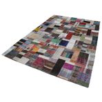 205x305 cm Kırk Yama Gri Yama Pamuklu Yün El Dokuma Modern Geometrik Etnik Eskitme Desenli Boho Oturma Odası Salon Yolluk Koridor Mutfak Halısı