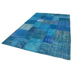 205x305 cm Kırk Yama Mavi Yama Pamuklu Yün El Dokuma Modern Geometrik Etnik Eskitme Desenli Boho Oturma Odası Salon Yolluk Koridor Mutfak Halısı