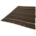 205x306 cm Çizgili Kilim Siyah Çizgili Yün El Dokuma Modern Geometrik Etnik Eskitme Desenli Boho Oturma Odası Salon Yolluk Koridor Mutfak Halısı
