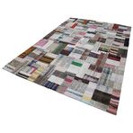 205x306 cm Kırk Yama Gri Yama Pamuklu Yün El Dokuma Modern Geometrik Etnik Eskitme Desenli Boho Oturma Odası Salon Yolluk Koridor Mutfak Halısı