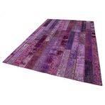 205x306 cm Kırk Yama Mor Yama Pamuklu Yün El Dokuma Modern Geometrik Etnik Eskitme Desenli Boho Oturma Odası Salon Yolluk Koridor Mutfak Halısı