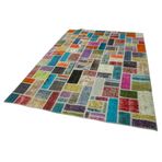 206x294 cm Kırk Yama Gri Yama Pamuklu Yün El Dokuma Modern Geometrik Etnik Eskitme Desenli Boho Oturma Odası Salon Yolluk Koridor Mutfak Halısı