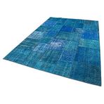 206x298 cm Kırk Yama Mavi Yama Pamuklu Yün El Dokuma Modern Geometrik Etnik Eskitme Desenli Boho Oturma Odası Salon Yolluk Koridor Mutfak Halısı