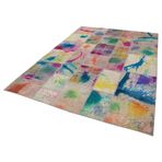 206x302 cm Kırk Yama Pembe Yama Pamuklu Yün El Dokuma Modern Geometrik Etnik Eskitme Desenli Boho Oturma Odası Salon Yolluk Koridor Mutfak Halısı